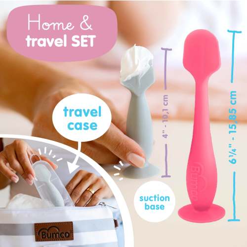 Bumco 2-Pack Full-Size & Mini Baby Bum Brush Bundle (Pink/Gray)