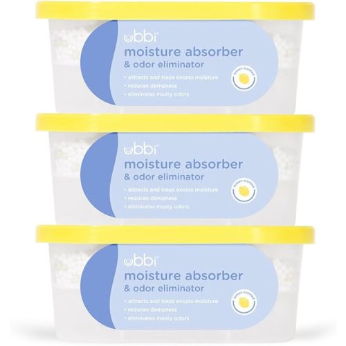 Ubbi Moisture Absorber and Odor Eliminator Tub, Attracts and Traps Excess Moisture, Reduce Dampness, Lemon Scented, 3 Pack