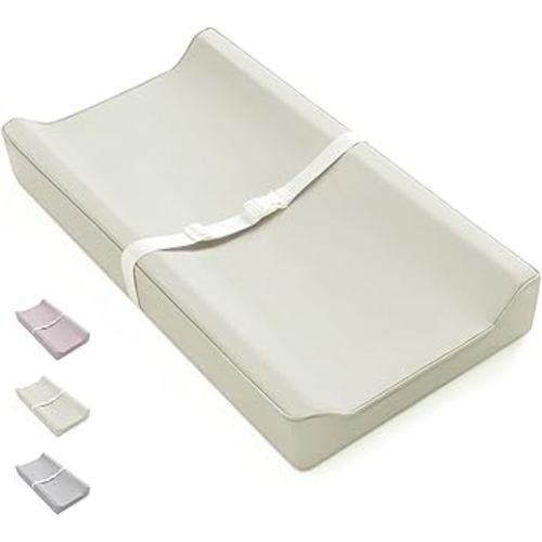 Vegan Leather Baby Changing Pad with Waterproof & Wipe-Clean PU Cover, Standard Size Cozy Baby Changing Table Pads for Dressers/Tables, Taupe (Beige)