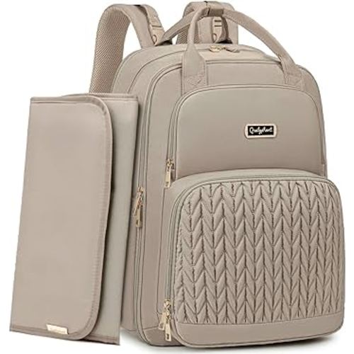 Diaper Bag Backpack - Extra Large Diaper Bag for Two Kids Twins (Expandable 30-38L) - Travel Baby Backpack with Changing Pad for Mom Dad (Quilted, Water Resistant, Brown Taupe)