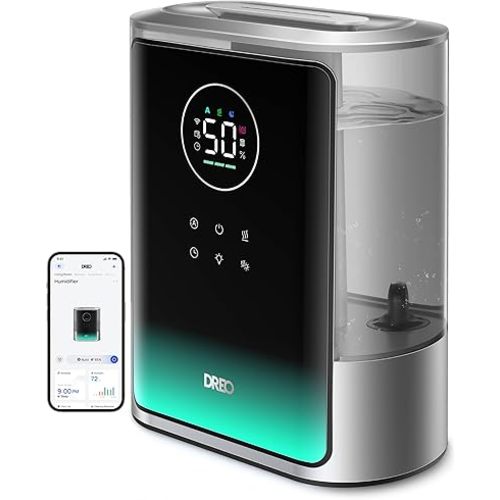 Dreo 8L Smart Humidifiers for Bedroom 600ft², 80H Runtime Warm&Cool Supersized Mist Humidifier for Large Room Indoor, Quiet Whole House humidifier for Baby, Plants, with Alexa/Google, Silver, HM717S