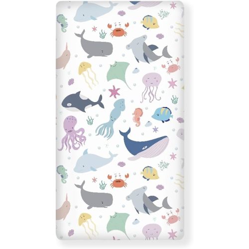 JEPFEIXIA Sea Animals Fitted Crib Sheet for Boys Girls Fish and Octopus Baby Sheet for Standard Crib and Toddler Corals Nautical Aquatic Shells Nursery Bed Mattress Sheets 28"x52"