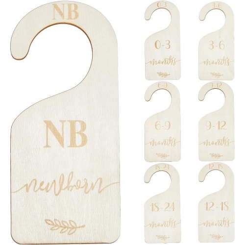 8Pcs Wooden Newborn Baby Wardrobe Dividers Nursery Closet Organizers from 1 to 24 Month Baby Hanger Seperaters Nursery Infant Wardrobe Hangers Divider for Newborn Shower Decor