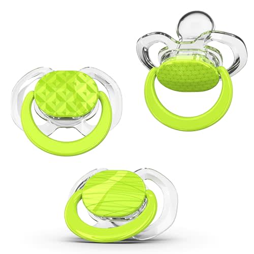 Smilo Baby Pacifier with Orthodontic Design for Healthy Dental Development - Stage 1 for Babies 0-3 Months - Pack of 3X 100% Silicone Newborn Pacifiers BPA Free - Green