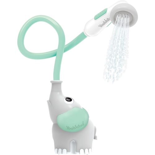 Yookidoo Baby Bath Shower Head – Elephant Water Pump with Trunk Spout Sprayer & Rinser, Dual Knob Flow Control, Bath Time Essential for Newborns, Tub or Sink (Turquiose)
