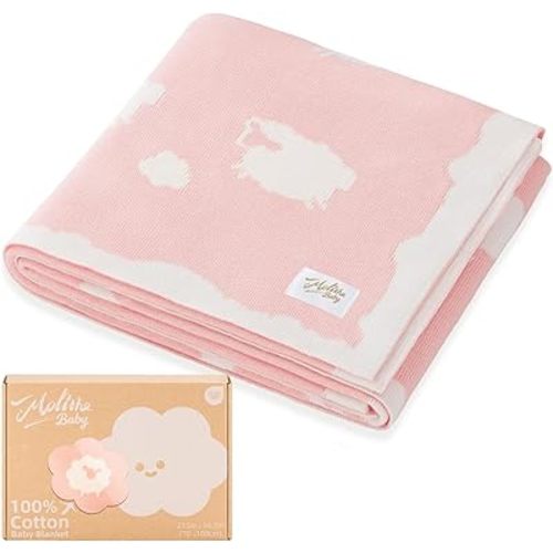 100% Cotton Baby Blanket Ultra Cozy Soft Newborn Swaddle for Boys and Girls, Gentle on Skin, Machine Washable Perfect Registry Essential Sweet Dream Pink