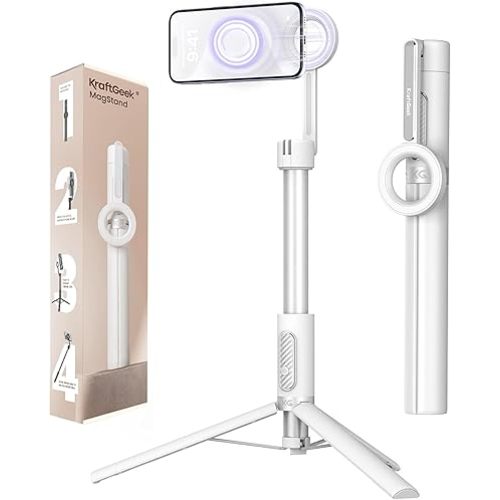 KraftGeek 64" Magnetic Phone Tripod for iPhone MagSafe, Reinforced Aluminum Selfie Stick Tripod Stand for Video Recording, Vlogging & Travel Content Creators