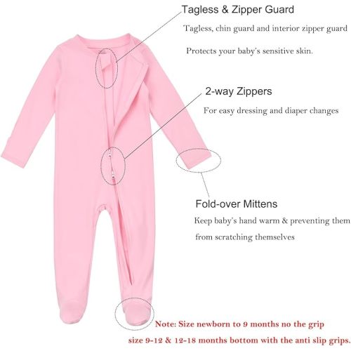 Aablexema Baby Footie Pajamas with Mittens - 3Pcs Infant Cotton Footed One Piece Sleepwear Outfits