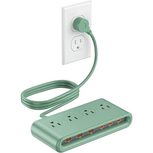 Power Strip with USB Ports 35W, 4 AC Outlets Surge Protector 2500J, 6 Ports PD USB Charger Station, 4.9ft Extension Cord for Home/Office/Travelling Essentials