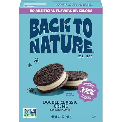Back to Nature Double Creme Sandwich Cookies, Plant-Based, Non-GMO, Plant-Based, Made with Wheat Flour, Snack Happy, 8.25 oz Box