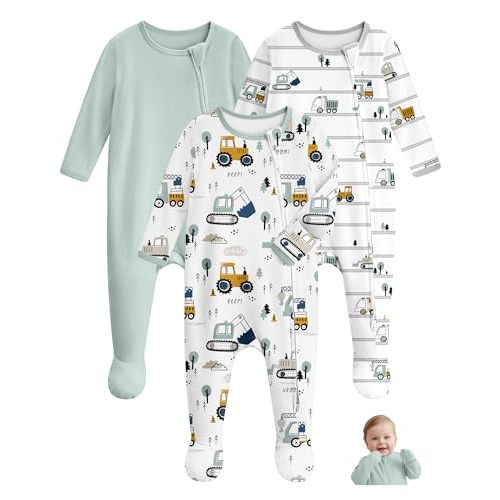 Unnivoll Baby Pajamas 100% Cotton Baby Sleepers for Newborn 0-3 3-6 6-9 Months 3Pcs Footie Pajamas Baby Boys Girls Clothes