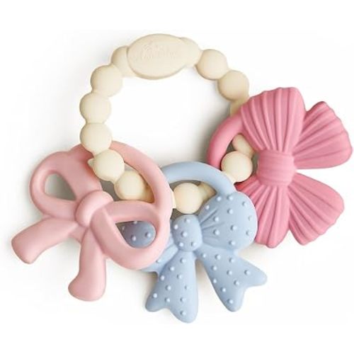 Itzy Ritzy Silicone Teether Trio, Textured Baby Teething Toys Rings (Bows)