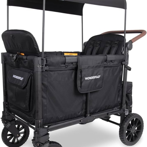 WONDERFOLD W4 Luxe Pro Quad Stroller Wagon - Jet Black