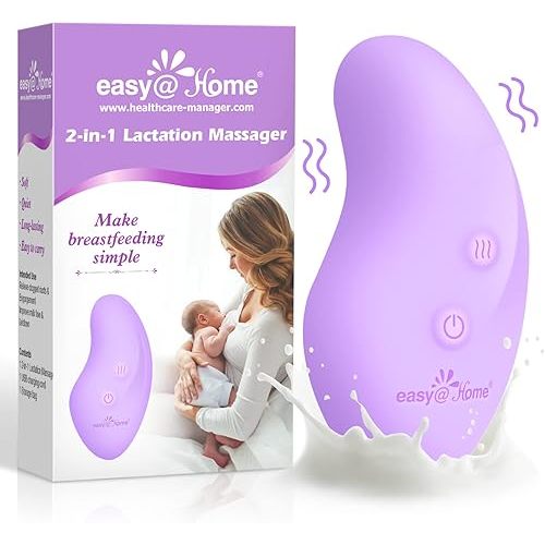 Easy@Home Lactation Massager for Breastfeeding: 2-in-1 Nursing Baby Pump Mom Breast Support | Warming Sore Tenderness Relief Nipple Massage | Postpartum Essential | Improves Breastmilk Flow EHL038