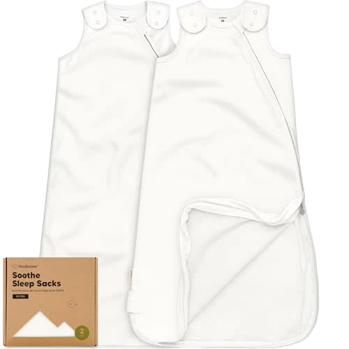 2-Pack Organic Baby Sleep Sacks, 100% Cotton - Soft & Breathable 0.5TOG Baby Wearable Blanket,Toddler Sleeping Sack 6-18 months, Easy to Wear Transitional Swaddles for Newborns,Infants (Soft White, M)