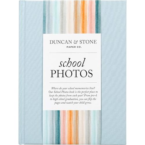 School Memory Book Prek-12 - Durable School Photo Book w/Photo Spaces, Prompts & More - 70 Pages Kids Scrapbook for Easy Journaling(Sky Blue)