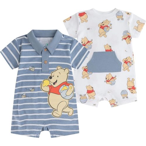 Disney Winnie the Pooh Baby Boys 2 Pack Short Sleeve Romper for Newborn and Infant