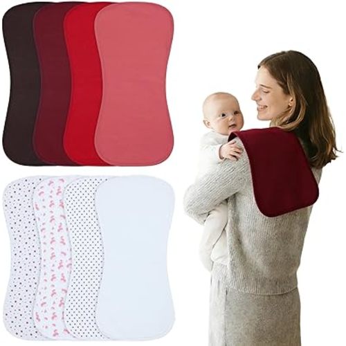 Waterproof Baby Burp Cloths 8-Pack - 4-Layer Super Absorbent Fabric, Extra Soft Plush Spit Up Rags for Newborns Infants, Unisex for Baby Boy Girl, Milk Spit Up Infant Towels