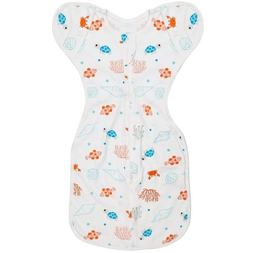 ANYEDDE Baby Transitional Swaddle Sleep Sack - Swaddles for Newborns, Cuff Removable Arms Up Design, Free Wearable Blankets with 2-Way Zipper, Underwater World (3-6 Month)