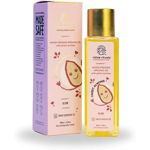 Sweet Almond Baby Massage Oil and Hair Oil, Cold Pressed, Certified Organic, Dermatologist Tested, 100 ML