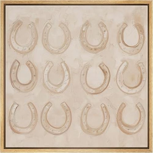 SIGNFORD Framed Canvas Print Wall Art Neutral Horseshoes Pattern Modern Art Relax/Calm Warm for Living Room, Bedroom, Office - 16"x16" NATURAL