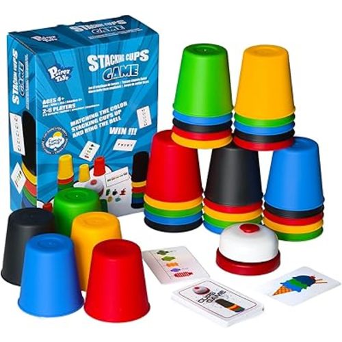 Quick Stacking Cups Game for Kids - Classic Matching Speed Cup With 24 Cards & 30 Cups - Parent-Child Interactive Family Game for Party or Travel