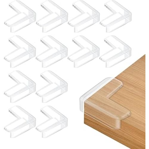12 Pack Table Corner Protectors Clear Furniture Corner and Edge Guards Proofing Corner Protector Safety Bumpers to Cover Sharp Furniture & Table Edges Transparent Proof Corners L Shape Safety Covers
