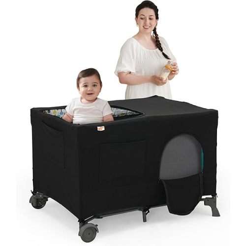 Pamo Babe Blackout Cover for Pack and Play - Baby Playard Cover, Breathable Netting for Indoor or Outdoor Tent