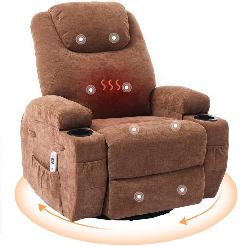 Garvee Heated Electric Recliner Chair for Adults 360 Swivel Rocker Recliner with Massage Heat Glider Rocking Chair for Living Room Nursery Plush Comfort Brown