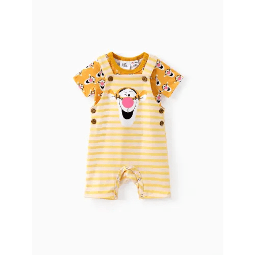 Winnie the Pooh Baby Outfts - 2pcs Naia™ Character All-over Print Tee with Striped Overall Set