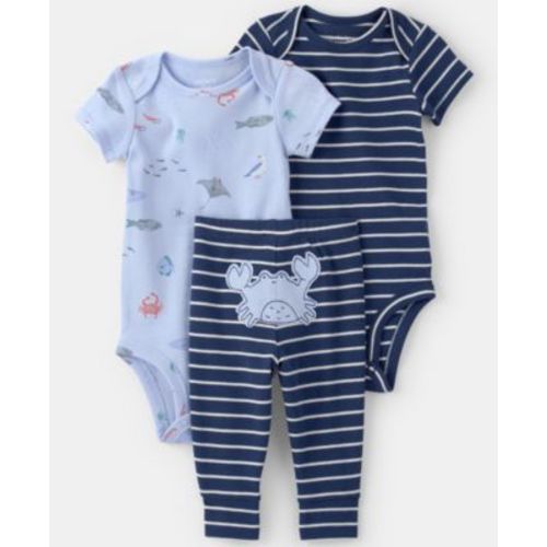 Baby Boys' Sea Animal Print Bodysuits and Pants, 3-Piece Set