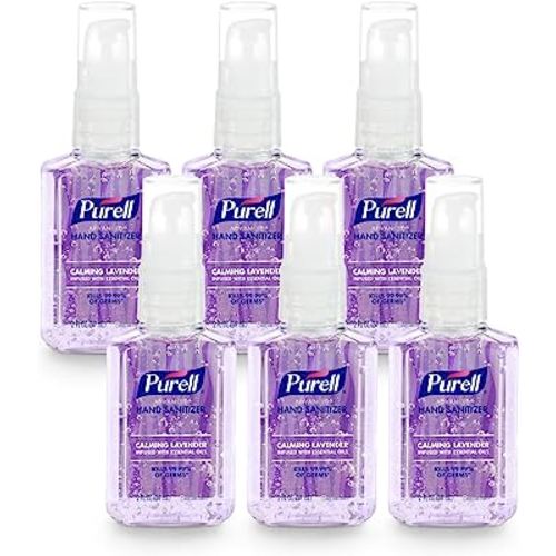 Purell Advanced Hand Sanitizer Gel Infused with Essential Oils, Calming Lavender, 2 fl oz Travel-Size Pump Bottle (Pack of 6), 3905-04-EC