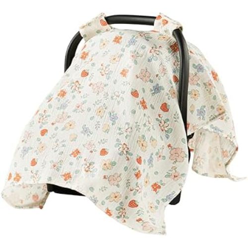 100% Muslin Cotton Car Seat Cover Baby, Breathable Infant CarSeat Canopy