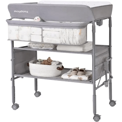 Maydolly Baby Changing Table, Portable Foldable Changing Table, Waterproof Diaper Changing Station, Adjustable Height Changing Station, Mobile Nursery for Newborn and Infant