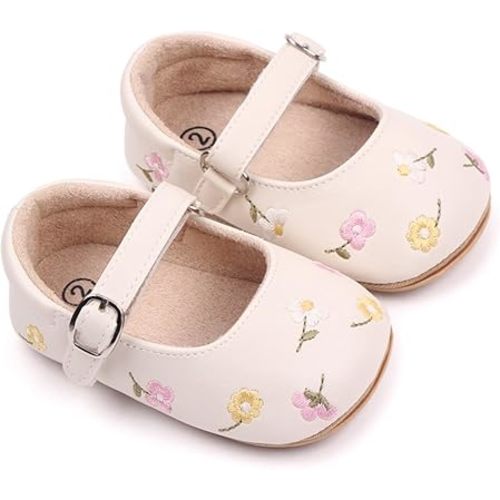 Baby Girls Mary Jane Flats Floral Princess Dress Crib Soft Sole Baby Shoes Infant First Walking Shoes
