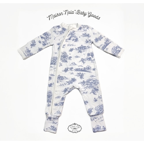 Storyland Toile Zipper Footie Pajama | Maison Nola BLUE 3-6 months