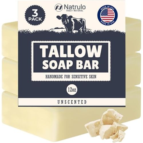Beef Tallow Soap Bar – All Natural Grass Fed Tallow Soap Unscented – Moisturizing Face & Body Wash Great for Eczema, Dry, Itchy, Sensitive Skin – Handcrafted Bath Soap for Adults, Kids, Made in USA