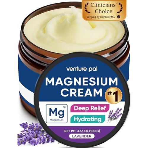 Venture Pal Magnesium Lotion, Topical Magnesium Cream, Leg & Muscle Relaxation with Coconut Oil, Shea Butter & Hyaluronic Acid, Safe for Kids