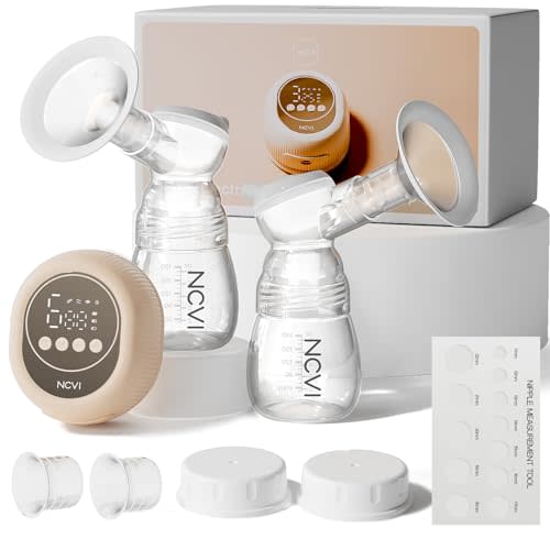 NCVI 8128 Electric Double Breast Pump Breastfeeding with 4 Modes 9 Levels, Rechargeable Pump Machine Strong Suction for Bigger Breast with 21/24mm Flanges Parts, Anti-Backflow Non-Spill and Low Noise