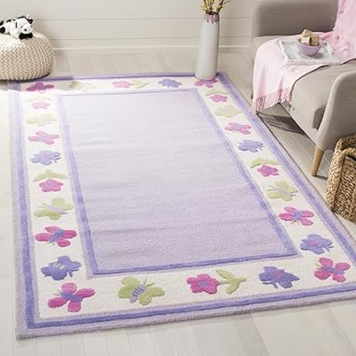 SAFAVIEH Kids Collection Accent Rug - 3' x 5', Lavender & Multi, Handmade Floral Wool, Ideal for High Traffic Areas in Entryway, Living Room, Bedroom (SFK354A)