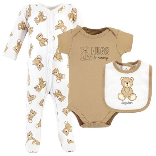 Hudson Baby Cotton Sleep and Play, Bodysuit and Bandana Bib Set, Teddy Bears, 0-3 Months