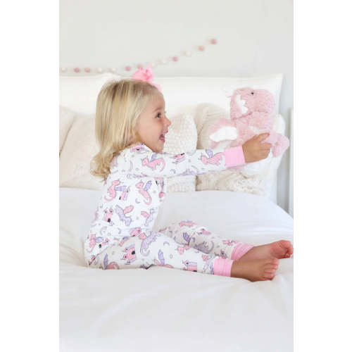 Dragon Adventure Two Piece Bamboo Pajamas in Pink | Caden Lane