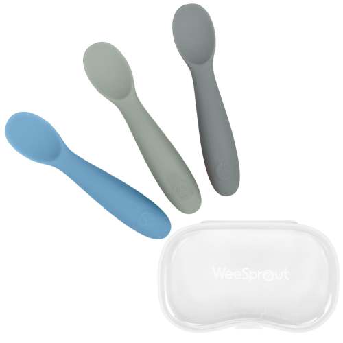 WeeSprout | Baby Led Weaning Silicone Spoons with Travel Case | Set of 3