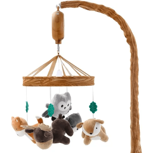 The Peanutshell Crib Mobile for Boys or Girls - Woodgrain Musical Baby Crib Mobile with 12 Lullabies, Whimsical Woodland Baby Whimsical Woodland Nursery Decor