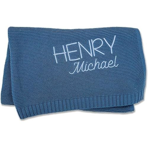 Hickory Hollow Designs Custom Baby Blanket, Embroidered, Custom, 100% Cotton, Blue Baby Blanket, Receiving Blanket for Boys, Baby Boy Gifts, (Dusty Blue)