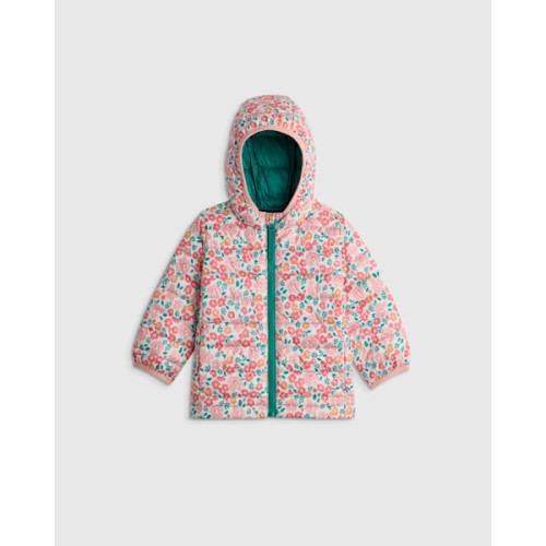 Lightweight Down Hooded Puffer Jacket - Baby in Pink/Green Floral