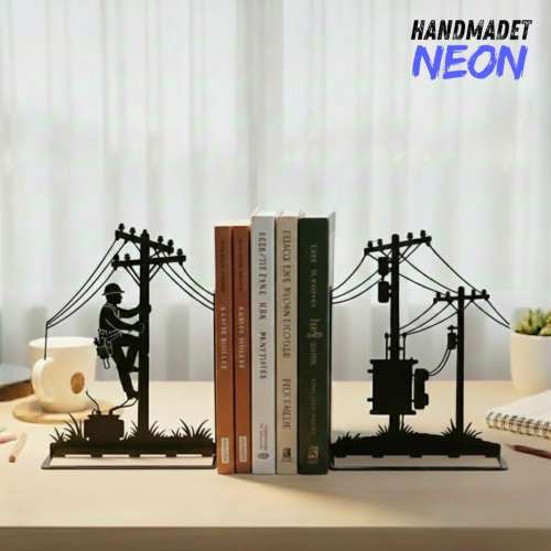 Personalized Lineman Metal Bookends, Custom Electrical Engineer Metal Book Ends, Gift For Lineman or Corporate, Office Desk Decor