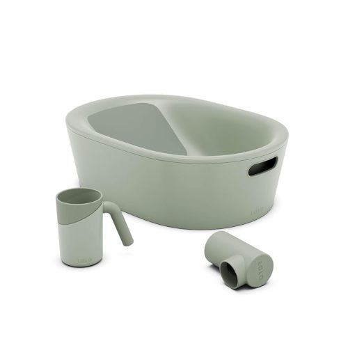 Lalo Bathtime Starter Kit - Modern Baby Bathtub, Rinse Cup & Spout Cover Bundle, Safe & Clean Design for Newborns, Minimalist Design, Easy to Clean, 25.3 x 18 x 7.7 in, 10 lb - Sage