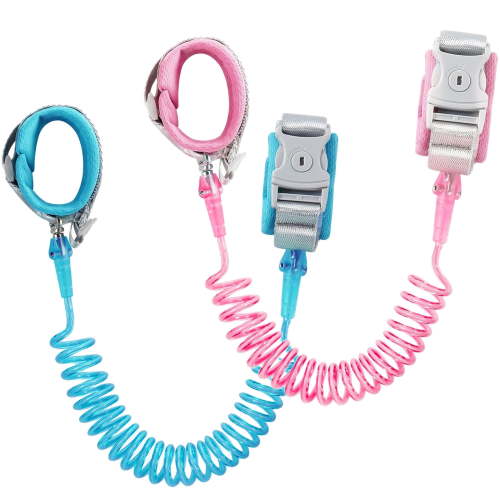 Anti Lost Wrist Link, 2 Pack Toddler Safety Leash with Key Lock、360-Degree Swivel Clip, Child Leash with Whistling Suitable, Blue + Pink Kids Leash for Infants and Children Safely