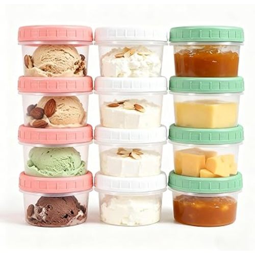 Food Storage Containers, 12 Pack 4 oz Freezer Storage Containers with Twist Top Lids, Leakproof, BPA Free, Microwave & Dishwasher Safe Takeout Container - Ideal for Soup and More